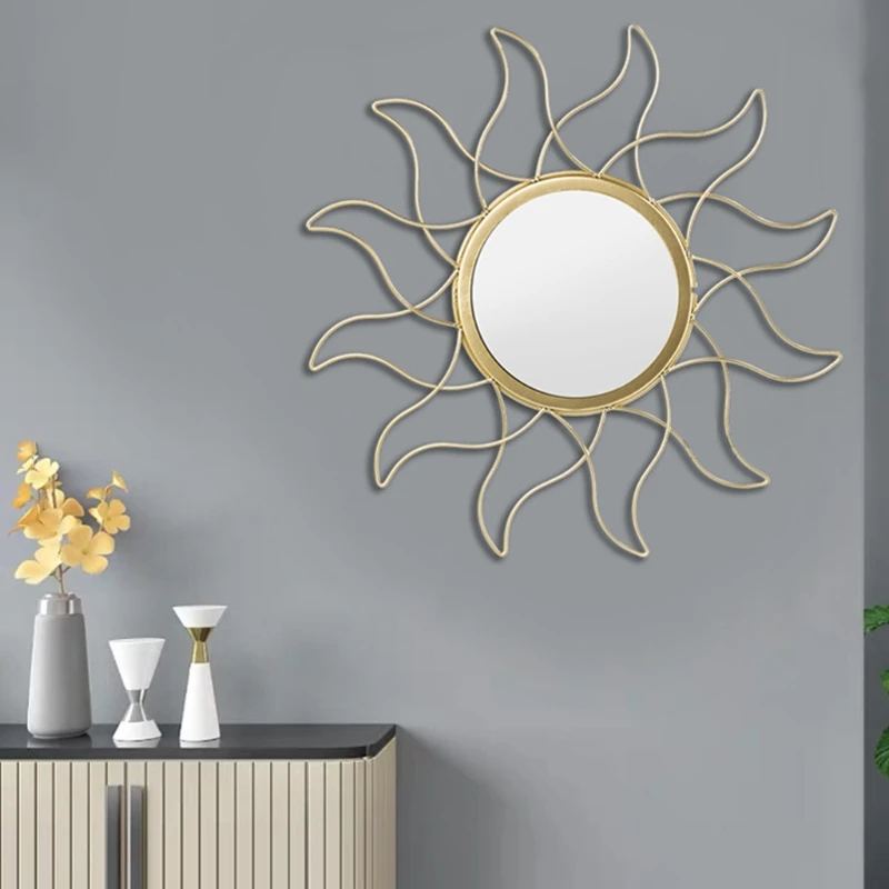 

34YB Round Decorative Geometric Wall Mirror Bathroom Metal Frame Sun Hanging Mirror