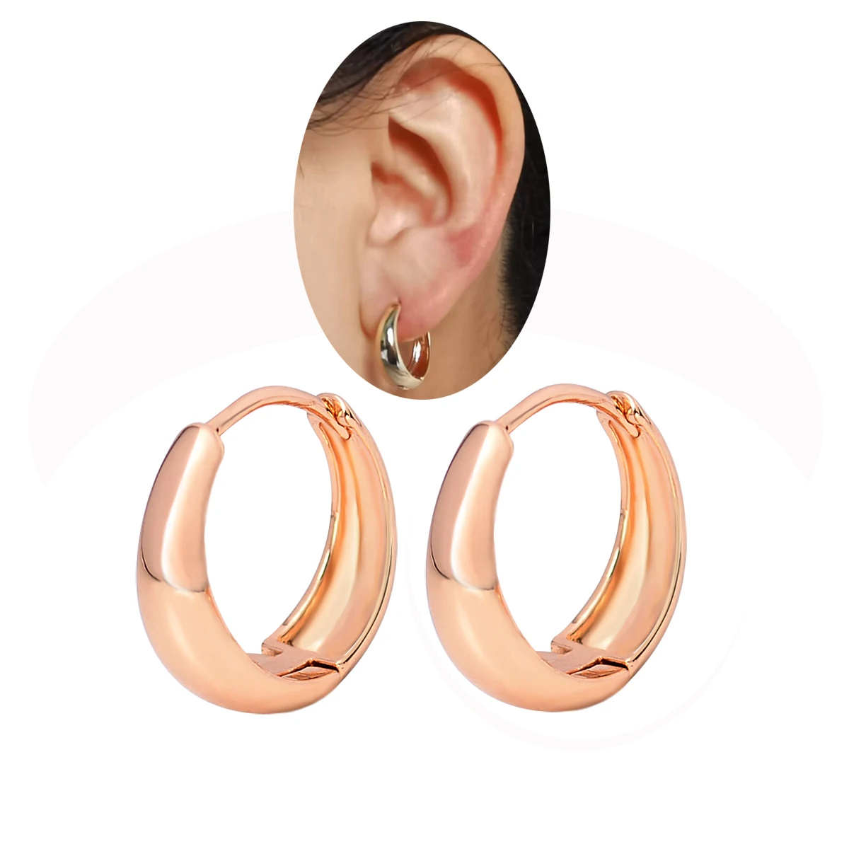 Высококачественные гладкие серьги кольца Huggie из розового золота с высокой