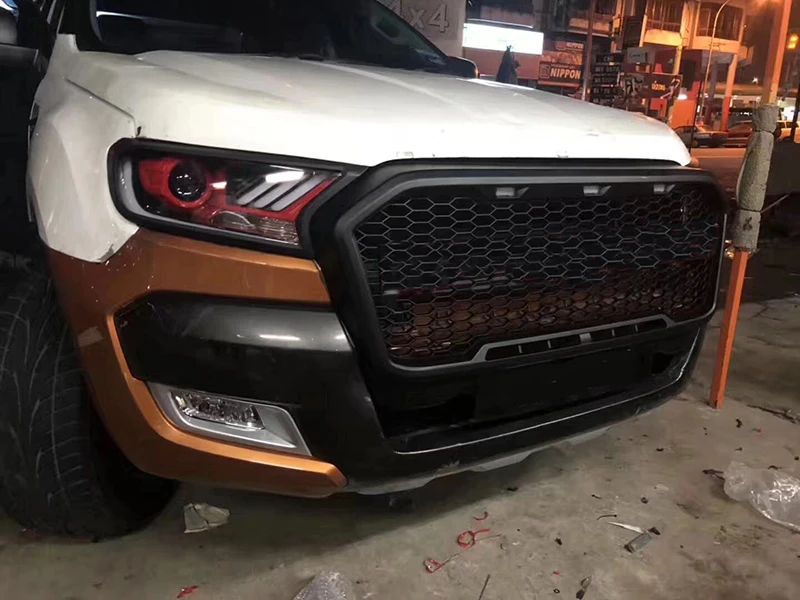FRONT RACING GRILLE FOR RANGER T7 2015-2018 PICKUP PARTS AUTO ACCESSORIES MODIFIED BUMPERS MASK LED LIGHT GRILL GRILLS | Автомобили и