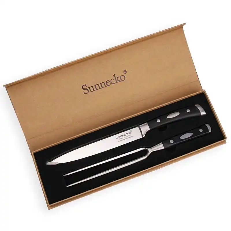 Slicing knife Fork SUNNECKO Премиум 8," нож шеф-повара+ точилка, немецкие 1,4116 стальные лезвия, ABS ручка, острые кухонные ножи для резки мяса, нож для нарезки+ вилка - Цвет: Slicing knife Fork