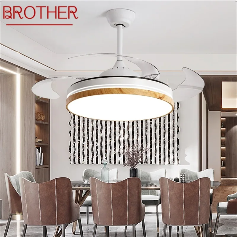 

BROTHER Ceiling Fan Light Kit 3 Colors LED With Remote Control Invisible Fan Blade For Home Dining Room Bedroom Restaurant