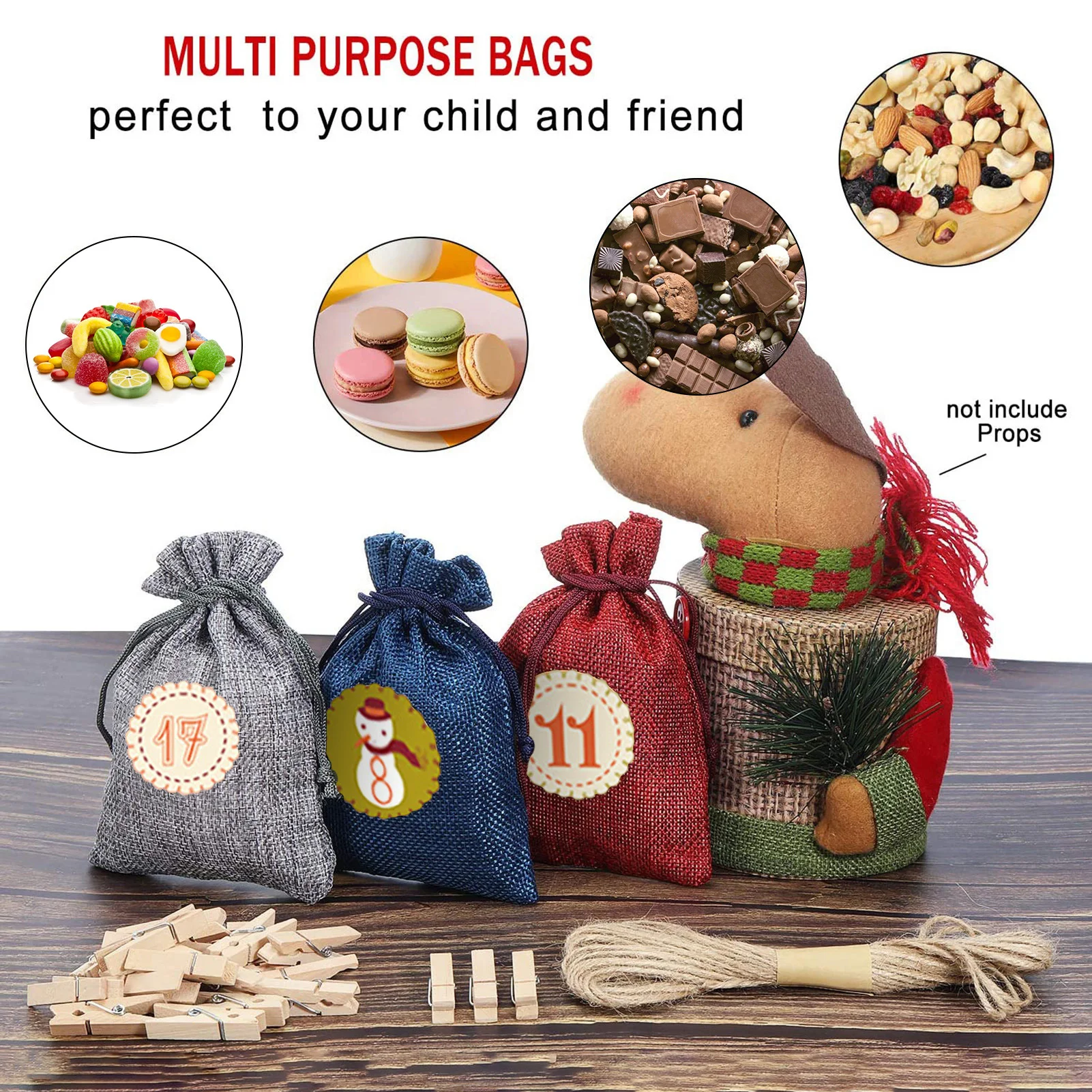 24 шт. Рождество приход календарные наклейки подвесной для конфет сумка Прочный