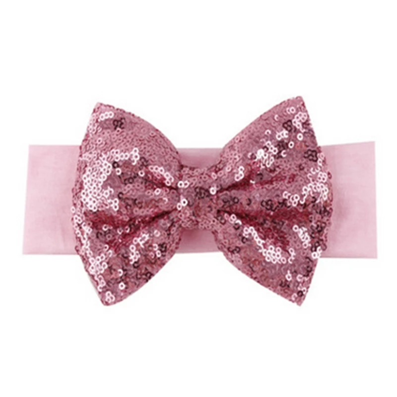 

2020 New Girls Big Sequin Bow Headbands For Girls Fashion Solid Elastic Hair Bands Spring Glitter Hair Bows Hair Accessories