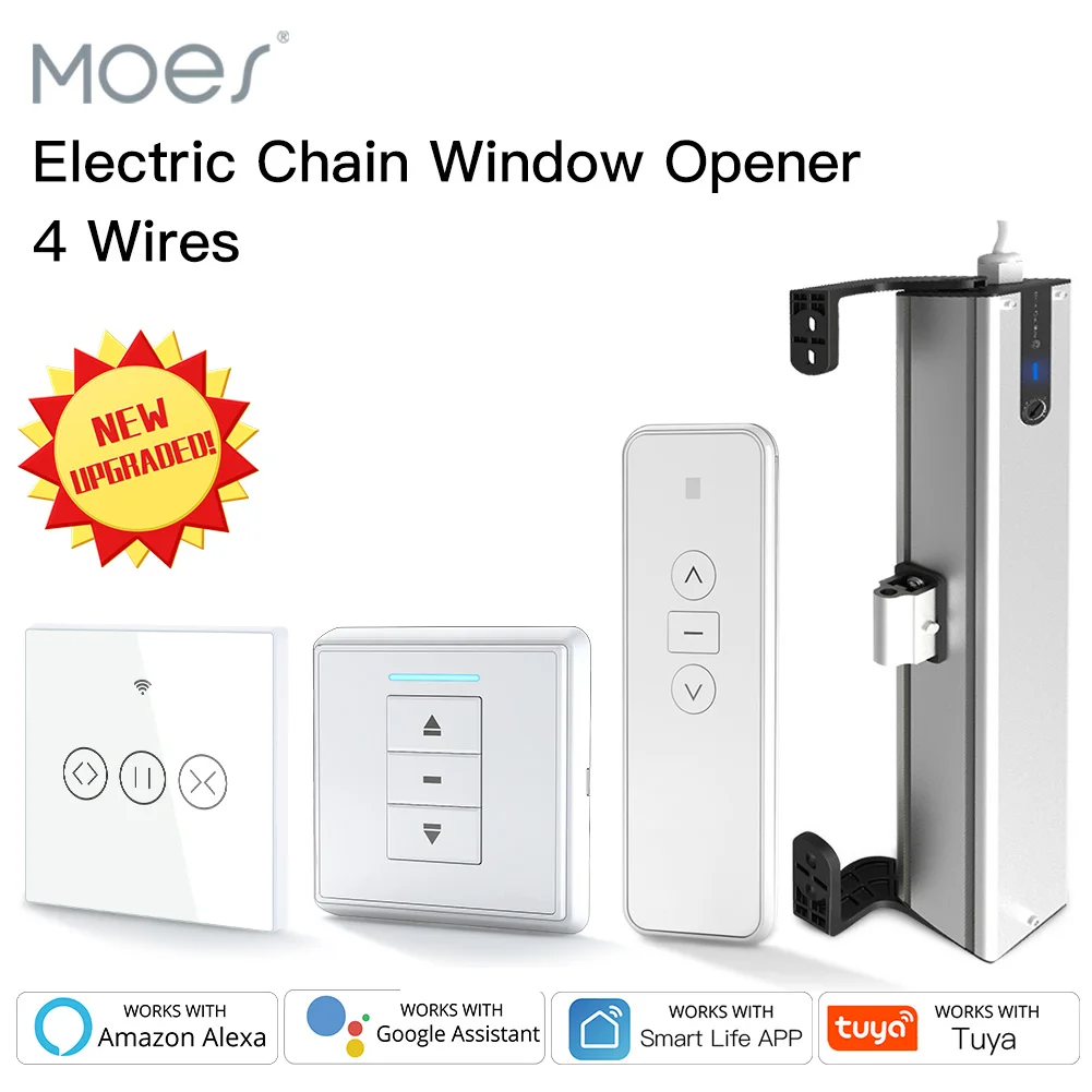 

Moes New Electric Chain Window Opener 4 Wires Motor Stainless Steel Chain Type with Tuya WiFi Curtain Blinds Switch wall-mounted