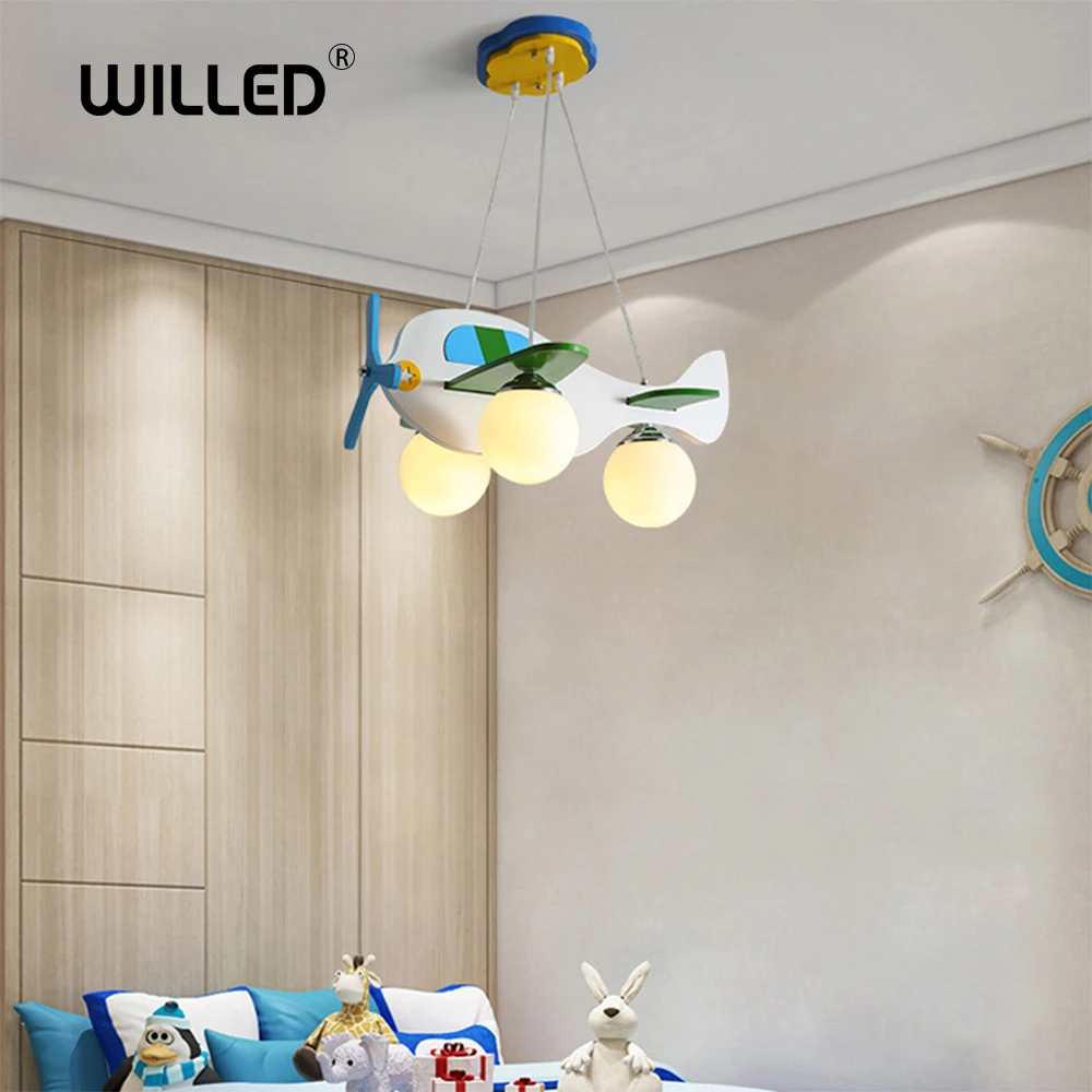 Деревянная люстра с самолетом E27 Современная креативная светильник 3 головками в