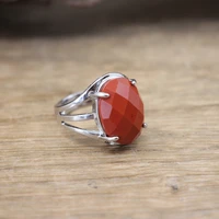 multifaceted oval cabochon red jaspers ring healing stone amethysts onxy silvery resizable rings women fashion jewelryqc4033