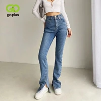 goplus jeans woman high waist jeans streetwear light blue denim trousers vintage split flare pants women korean pantalon femme