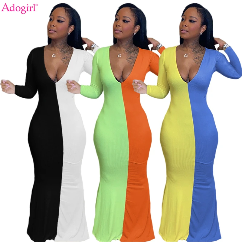 

Платье-макси с длинным рукавом и V-образным вырезом