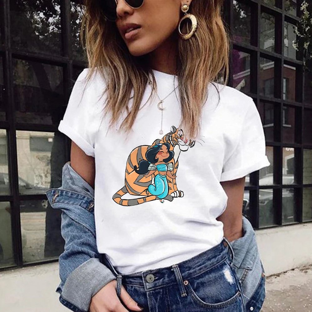 

Streetwear Harajuku T-shirt Jasmine Princess And Tiger Print T Shirt Women Graphic Tee Personality Hipster Summer Girls Tshirt