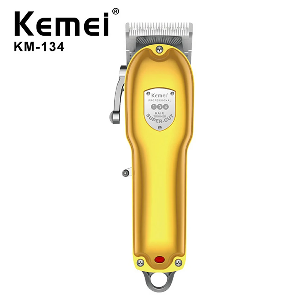 Kemei-cortadora de pelo de metal KM-134, cortadora de pelo profesional recargable, máquina de corte de pelo con cuchilla de acero al carbono ajustable