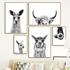 Холщовый плакат с черно-белыми животными, кенгуру, альпака, Выдра, Скандинавская детская декоративная картина, украшение детской комнаты