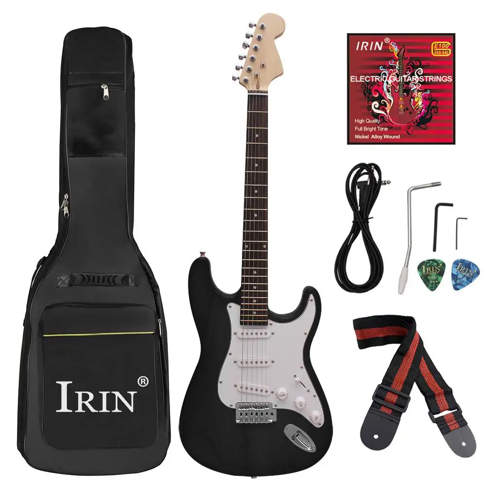 Черный IRIN 38 дюймов 6 струн электрогитара гриф липа гитары ra с Gig Bag 300 см кабель для профессиональной производительности - Цвет: Черный