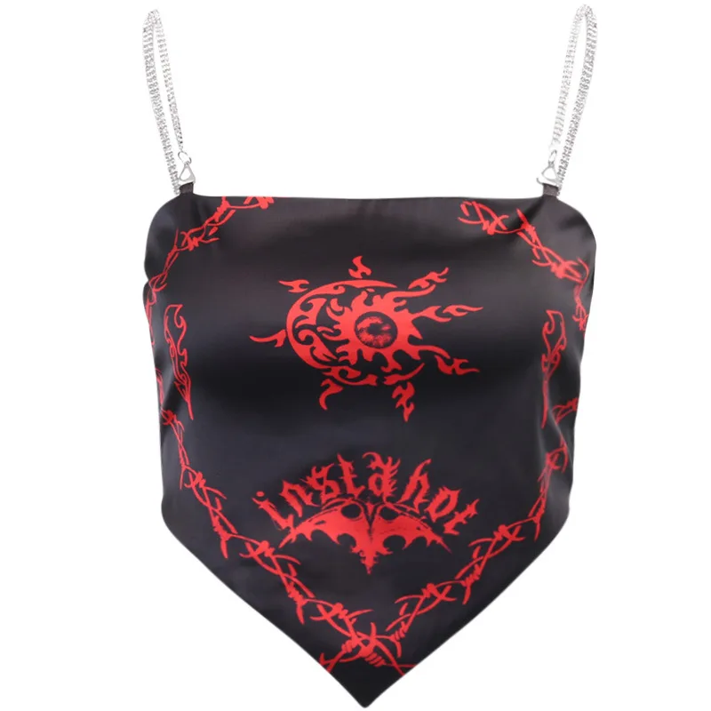 

Y2k Chain top Knitting Punk Slash Neck Women T-Shirt Black Gothic Style Sleeveless Sexy Female 2020 New Summer Short T-Shirt