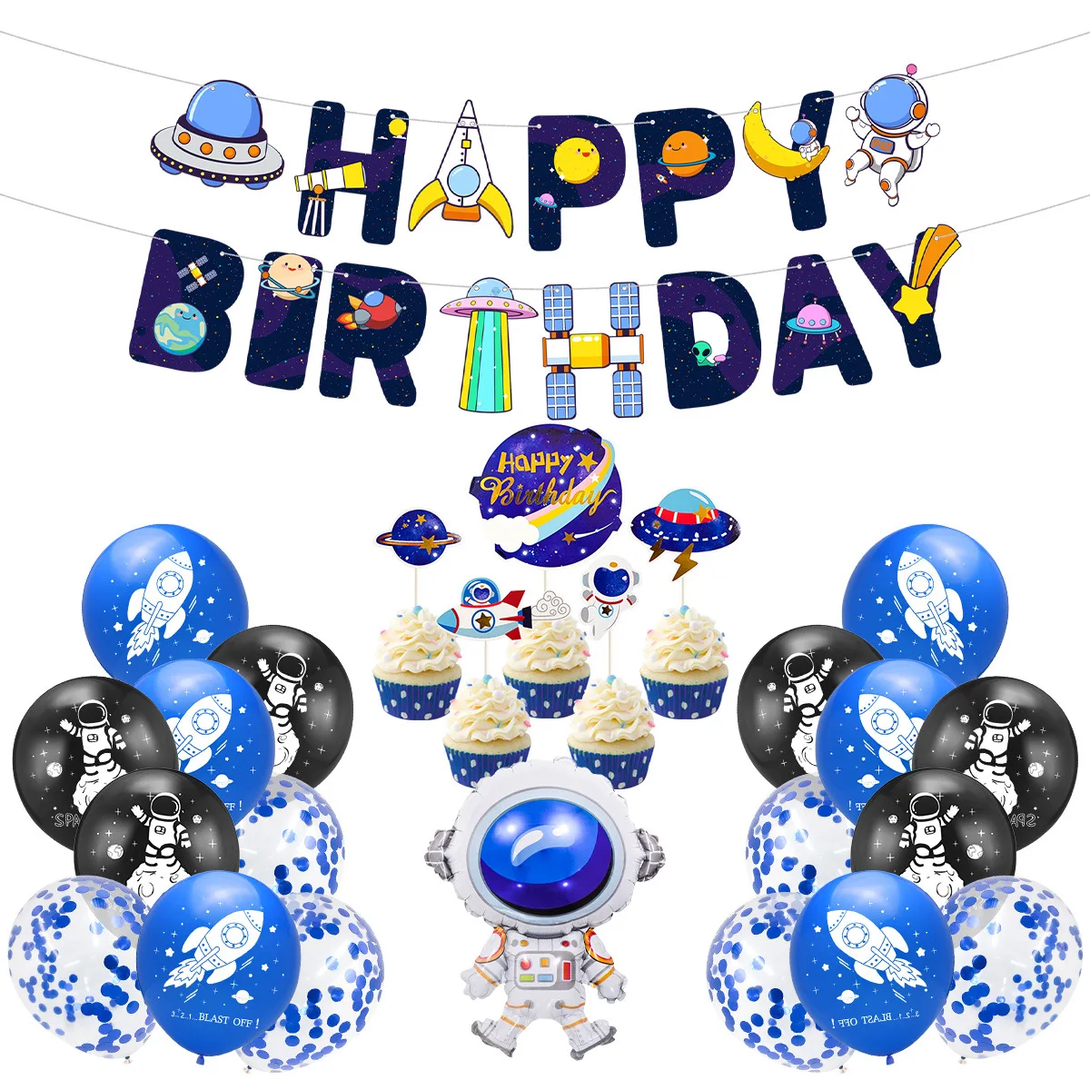 

Astronaut Themed Birthday Party Cake With Balloon Decoration Aluminum Balloon Set