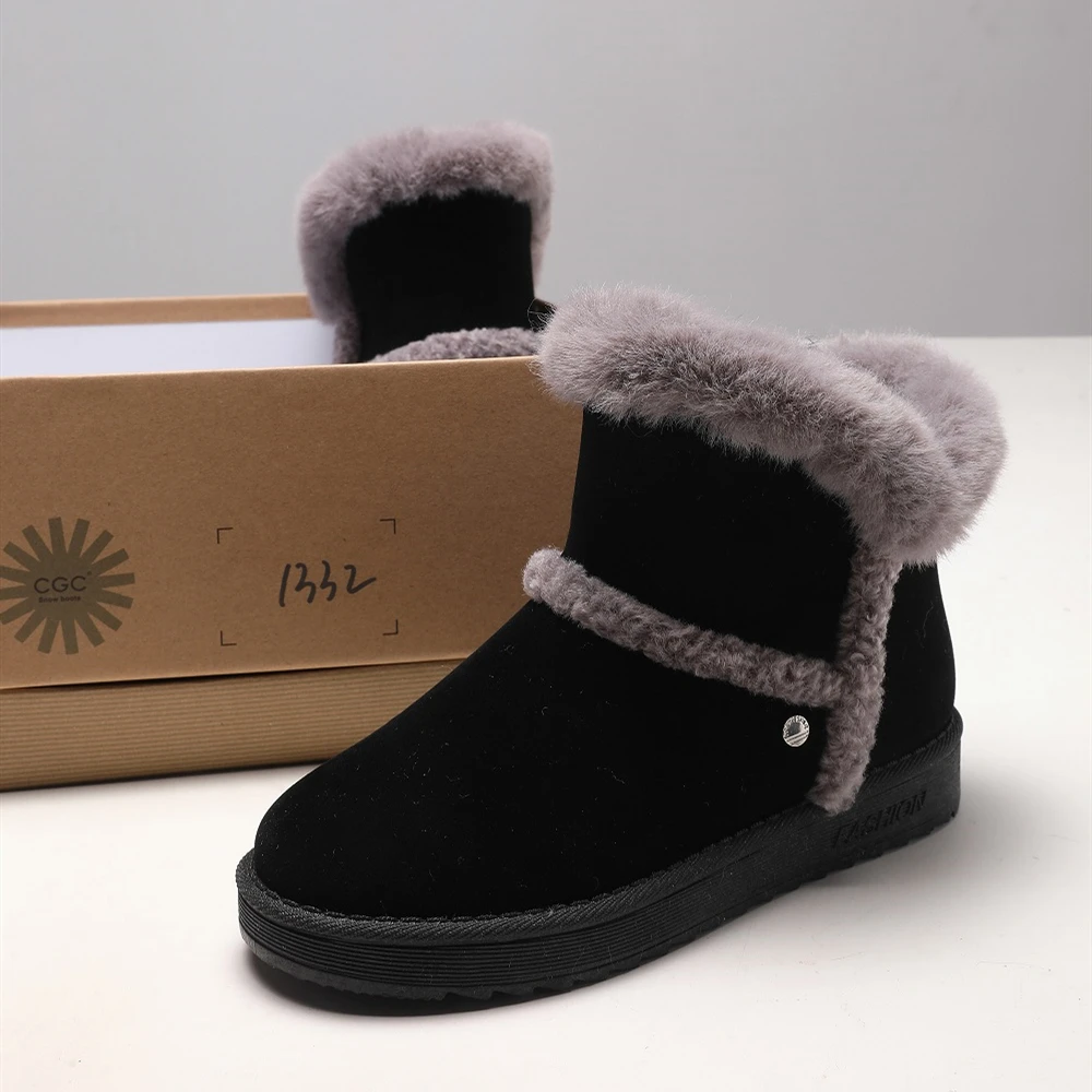Winter New Women Suede Plush Lining Ankle Fur Snow Boots Flat With Black/Brown Emu Boots Fashion Cotton Shoes
