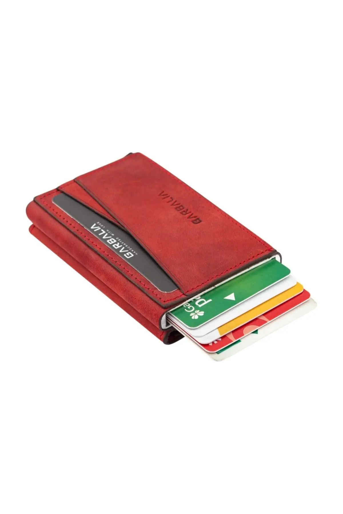 

Red Card Holder with Leather Mechanism Business ID Credit Card Holder Men and Women Leather Card Wallet