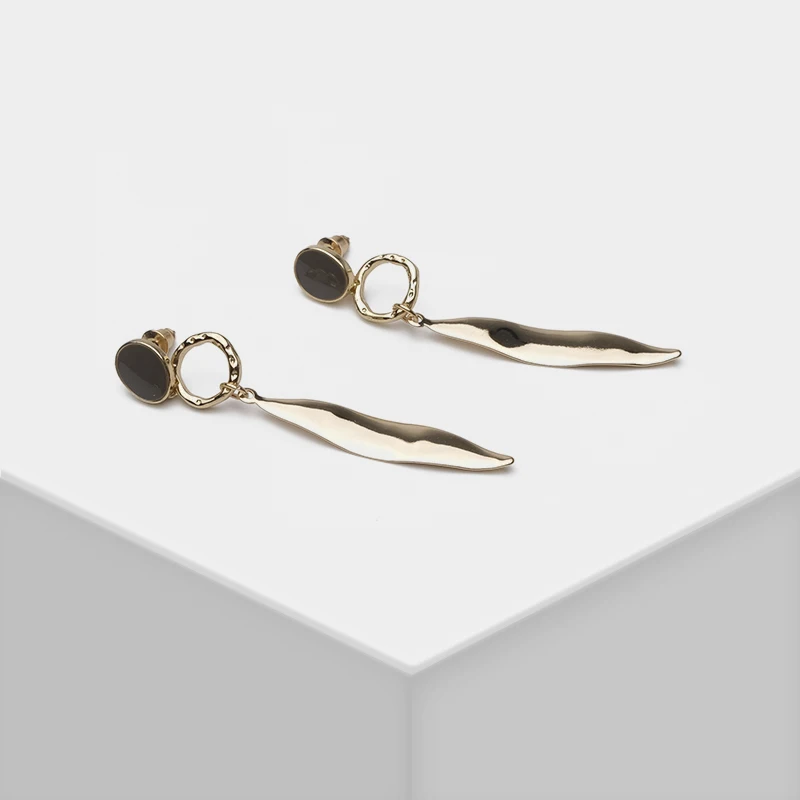 

Amorita boutique Long irregular metal willow leaf drop earrings