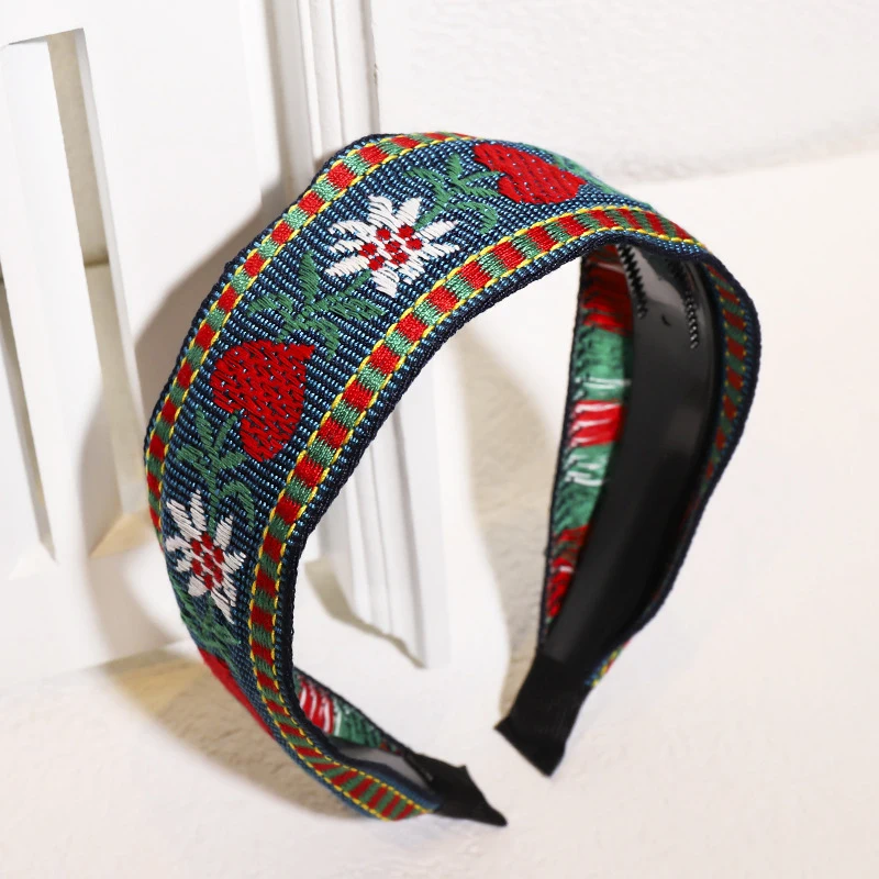 

1PC Women Bohemian Ethnic Style Embroidered Flower Hairbands Headband Head Hoop Retro Hair Accessories Wide Turban Headwear