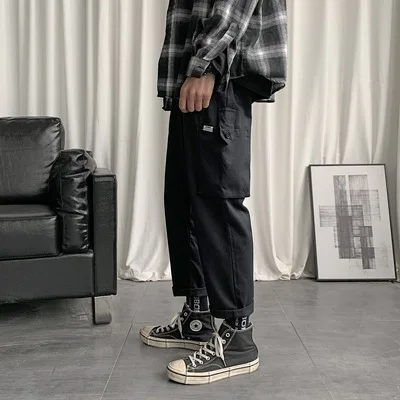 

2020 Summer New Casual Pants Korean Version of Loose Overalls Hong Kong Style Beam Feet Nine-point Pants