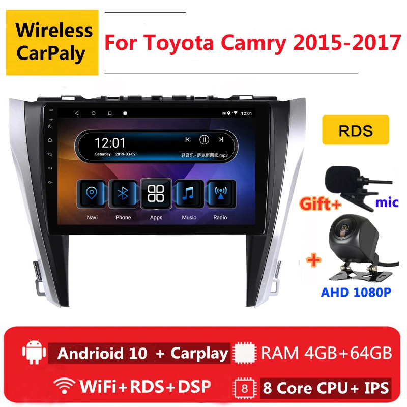 Автомагнитола 2 din 8 ядер android 10 для Toyota Camry 7 XV 50 55 2011 2012 15 2017 навигация GPS DVD