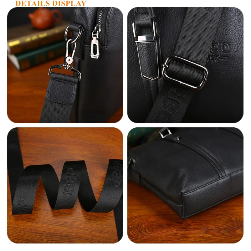 JEEP BULUO Men  Fashion Shoulder PU Leather Business Bags Handbags Black Bag Men For Document Leather Laptop Briefcases Bag