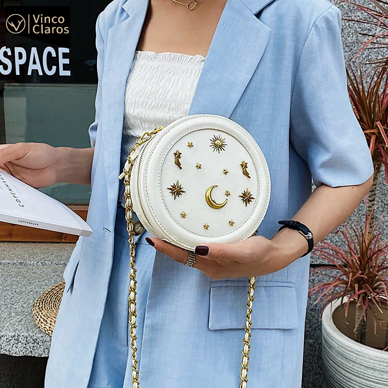 Модная круглая сумка через плечо с изображением звездного неба