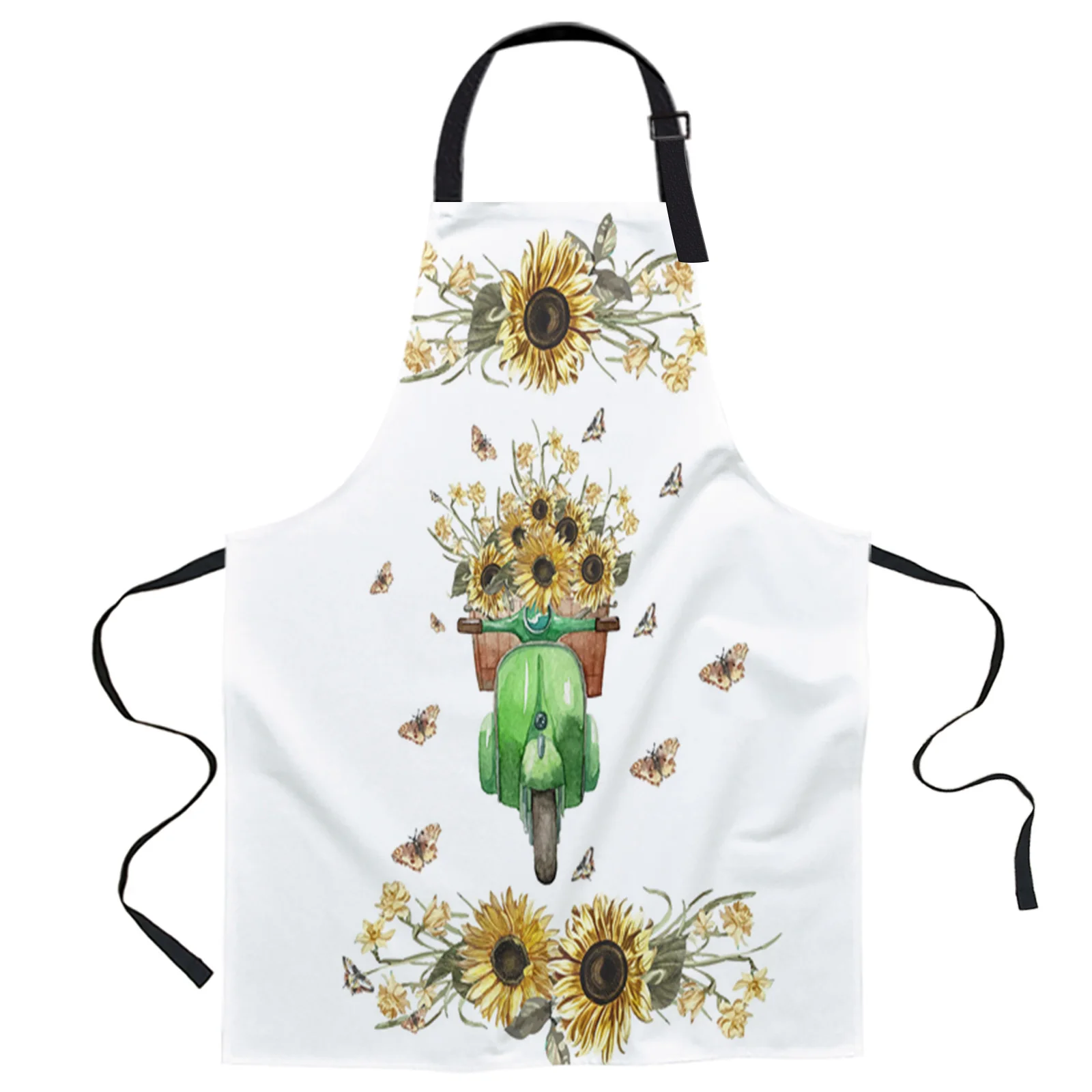 

Sunflower Electric Car Butterfly Apron Woman Adult Bibs Home Cooking Baking Coffee Shop Cleaning Canvas Aprons Kitchen Accessory