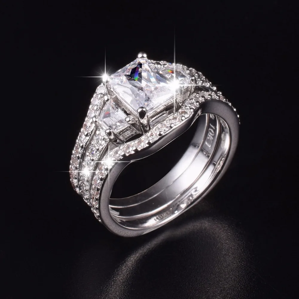 Роскошные кольца из трех камней с искусственным бриллиантом cz набор ювелирных