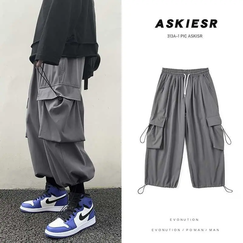 

2021SS new casual cargo pants men women Korean trend sport ankle-length bottom preppy all-match techwear overalls loose trousers
