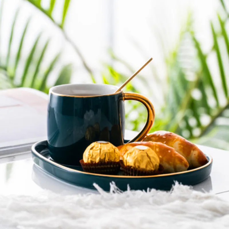 Роскошная керамическая чашка в японском стиле с тарелкой креативная Золотая