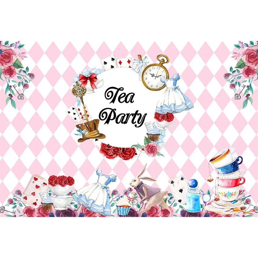 7x5FT Personalized Alice Wonderland Rabbit Rose Flowers Tea Party Custom Photo Studio Backdrop Background Vinyl 220cm x 150cm |