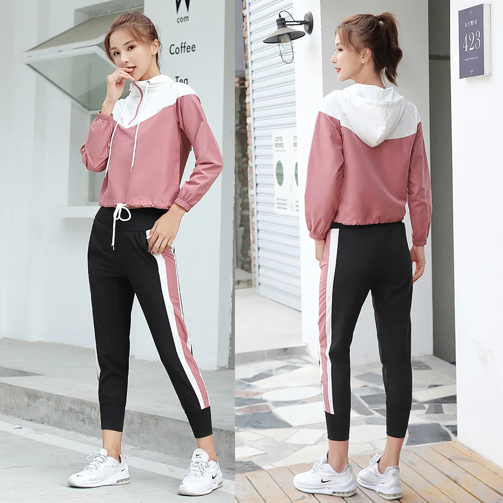 

Комплект из 5 предметов для активного отдыха, Женский комплект для йоги, брюки + куртка с капюшоном, быстросохнущая Спортивная одежда для фит...