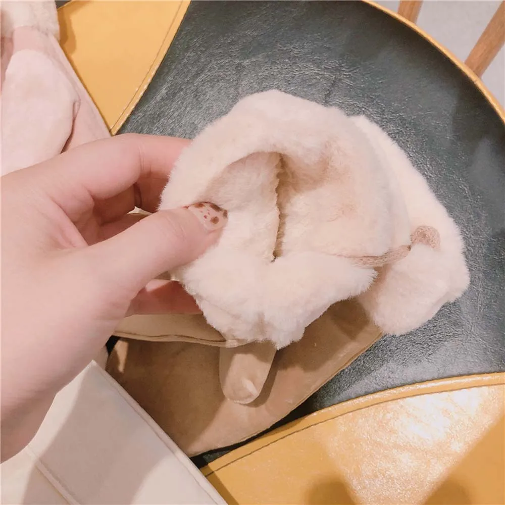 

Winter Cute Korean Student Mittens Cartoon Finger Hanging Neck Warm Thickening Plus Velvet Gloves Cotton Plush Simple Mittens