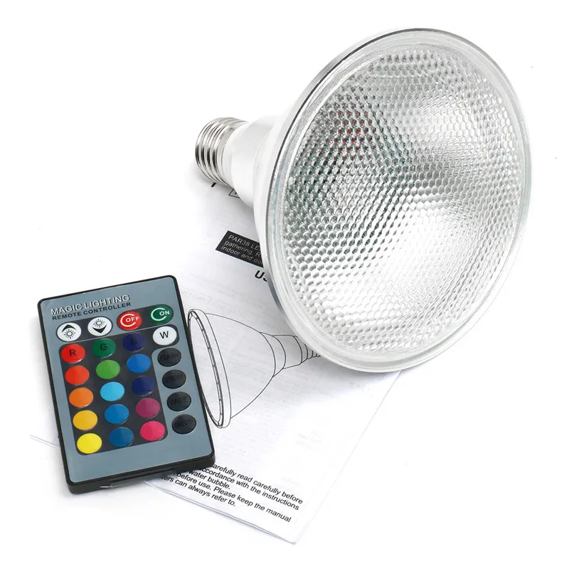 Водонепроницаемый E27 PAR38 прожектор Светодиодная лампа RGB Изменение цвета