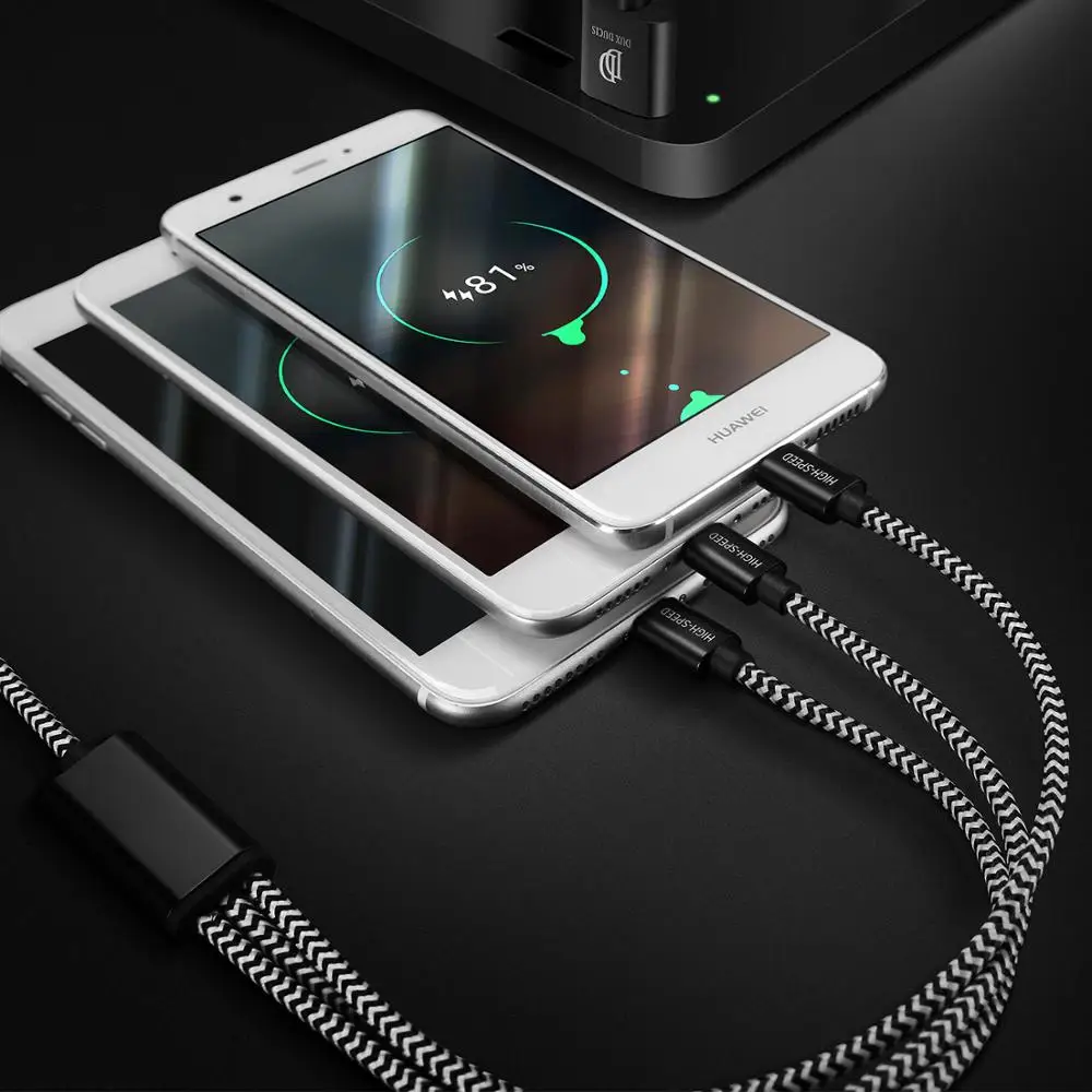 3 в 1 USB-кабель для iPhone Xs 8 7 Micro USB кабель Huawei P40 Type C Xiaomi Redmi K30 6A 7A Note Pro Кабель |