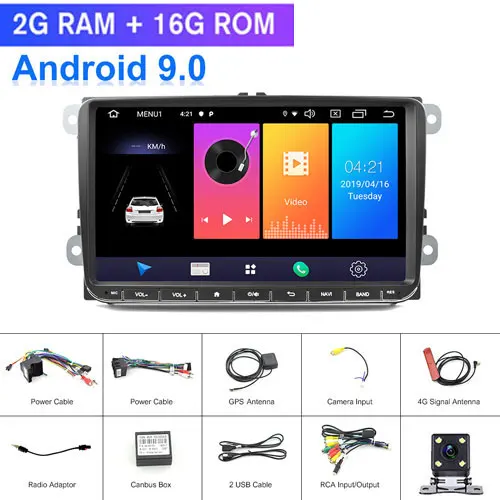 2G With 4LED Camera Podofo " 2din Автомагнитола Android 9,0 gps Navi автомобильный мультимедийный плеер для Volkswagen Passat Golf MK5 MK6 Jetta T5 сиденье для POLO Sharan - Цвет: 2G With 4LED Camera