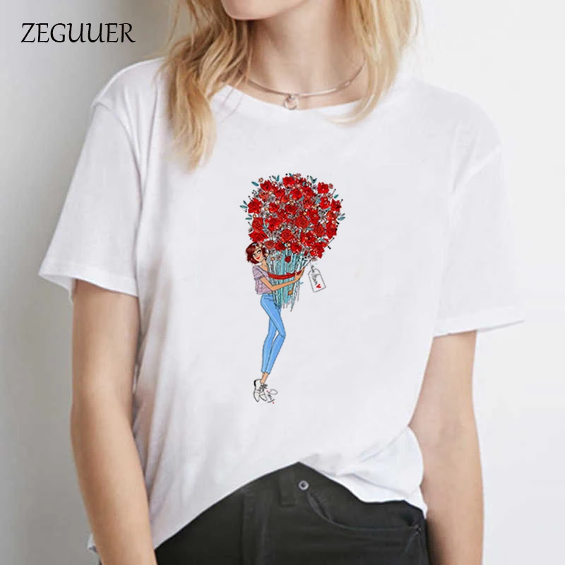 Милые женские футболки с цветочным принтом для девочек футболка коротким