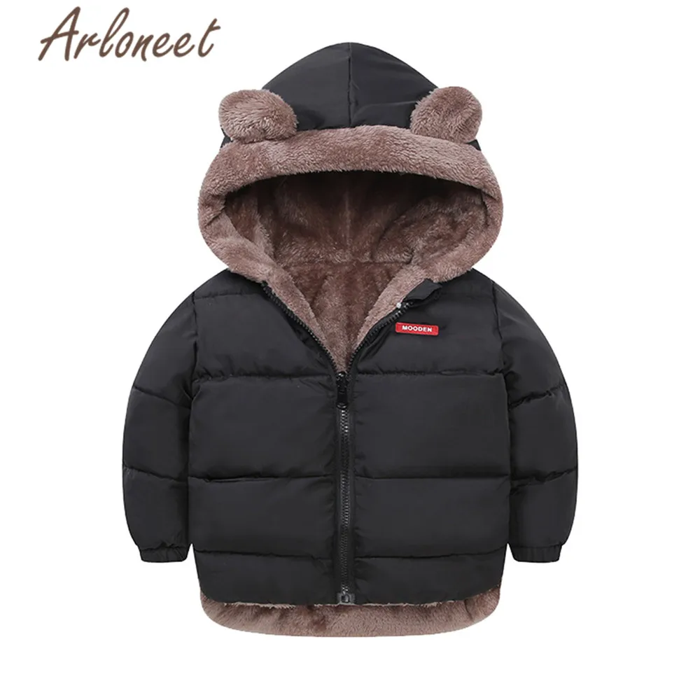 BK ARLONEET/пальто; пальто с капюшоном для маленьких девочек; зимнее плотное пальто для мальчиков; куртка на молнии; Верхняя одежда; детская парка; хлопковая ветрозащитная верхняя одежда - Цвет: BK