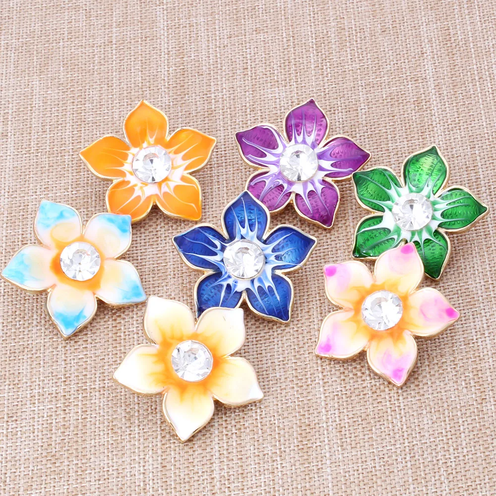 6 шт./лот сделай сам Кристальные цветы кнопки ювелирные изделия подходят для 18 мм