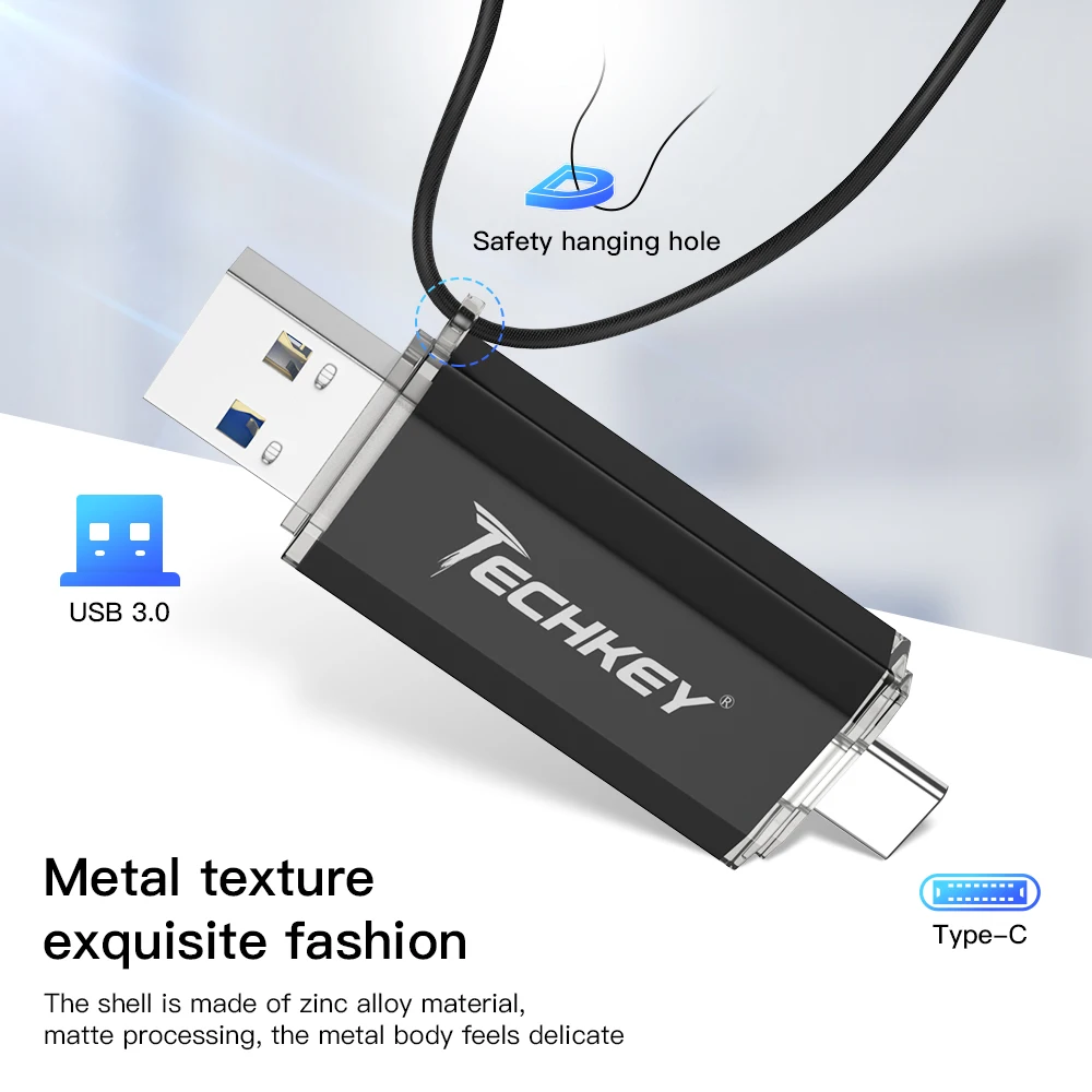 TECHKEY USB 3 0 type-C 1 usb флеш-накопитель 64 Гб металлический пользовательский 32 флешка 16