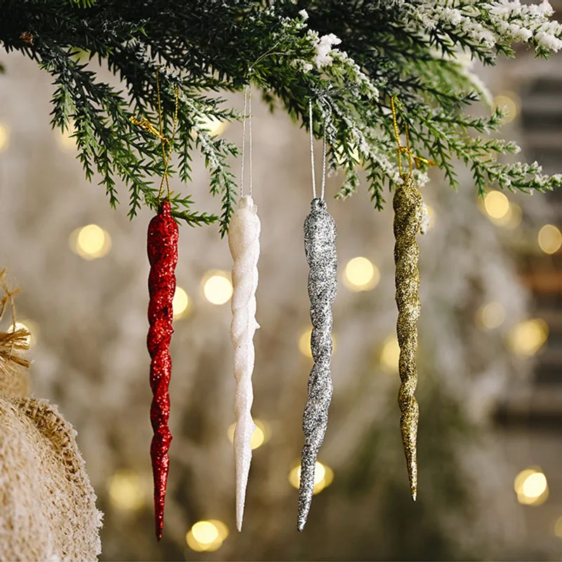

50pcs 13cm Christmas Simulation Ice Xmas Tree Hanging Ornament Fake Icicle Winter Party Christmas New Year Decoration Supplies