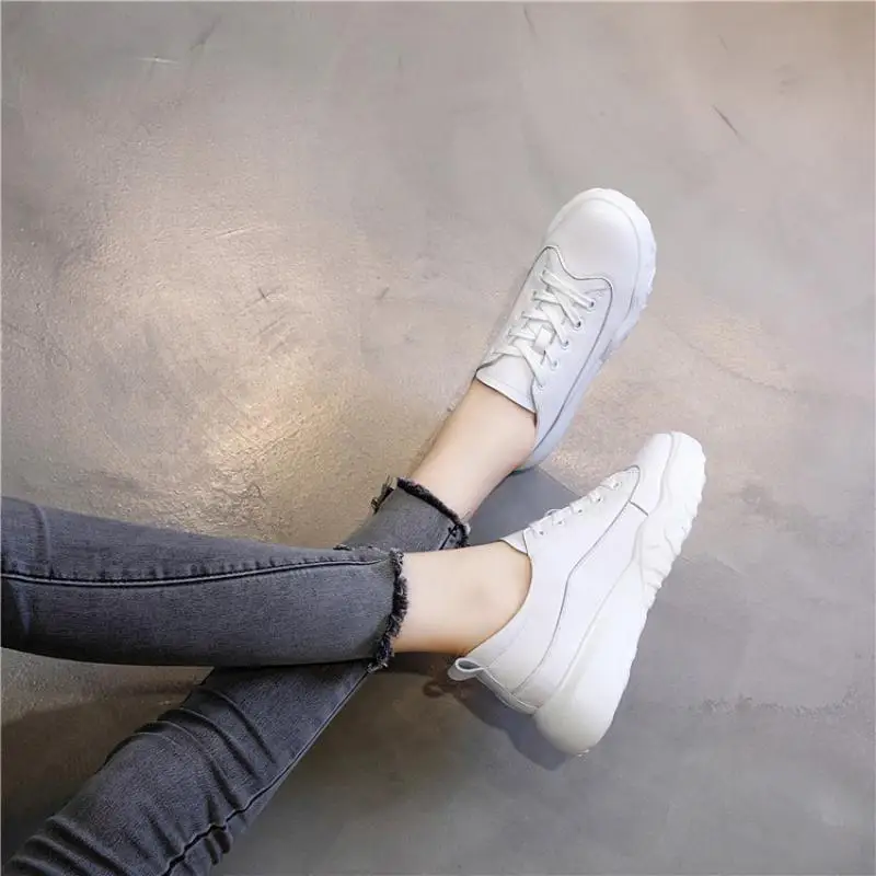 

White Sneakers Women's Leather Shoes Woman Flats Basket Women's Shoes Spring 2021 Fashion Woman Sneakers with Platforms Solid 40