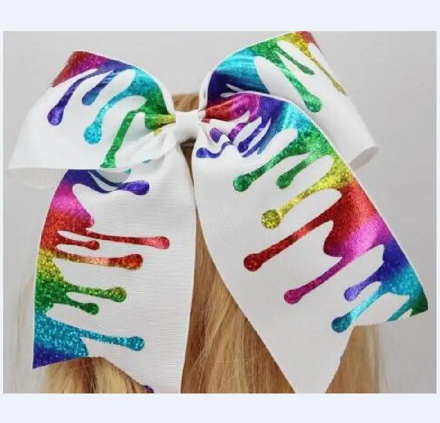 Блестящий бант для волос эластичная лента 7 дюймов Радужный голографический