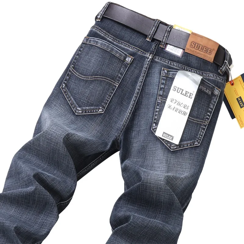 

2022 SULEE New Men's Stretch Regular Fit Jeans Business Casual Classic Style Fashion Denim Trousers