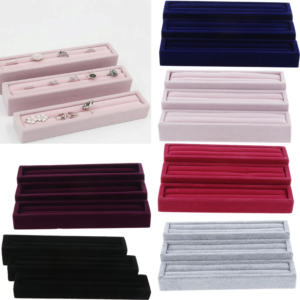 

3 шт ювелирных изделий дисплей бархат кольцо лоток Органайзер держатель для хранения шоу чехлы