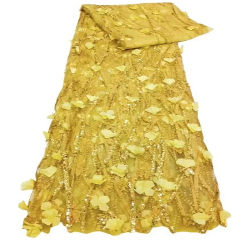 Желтая новейшая дешевая вышивка французская Тюлевая кружевная ткань с блестками