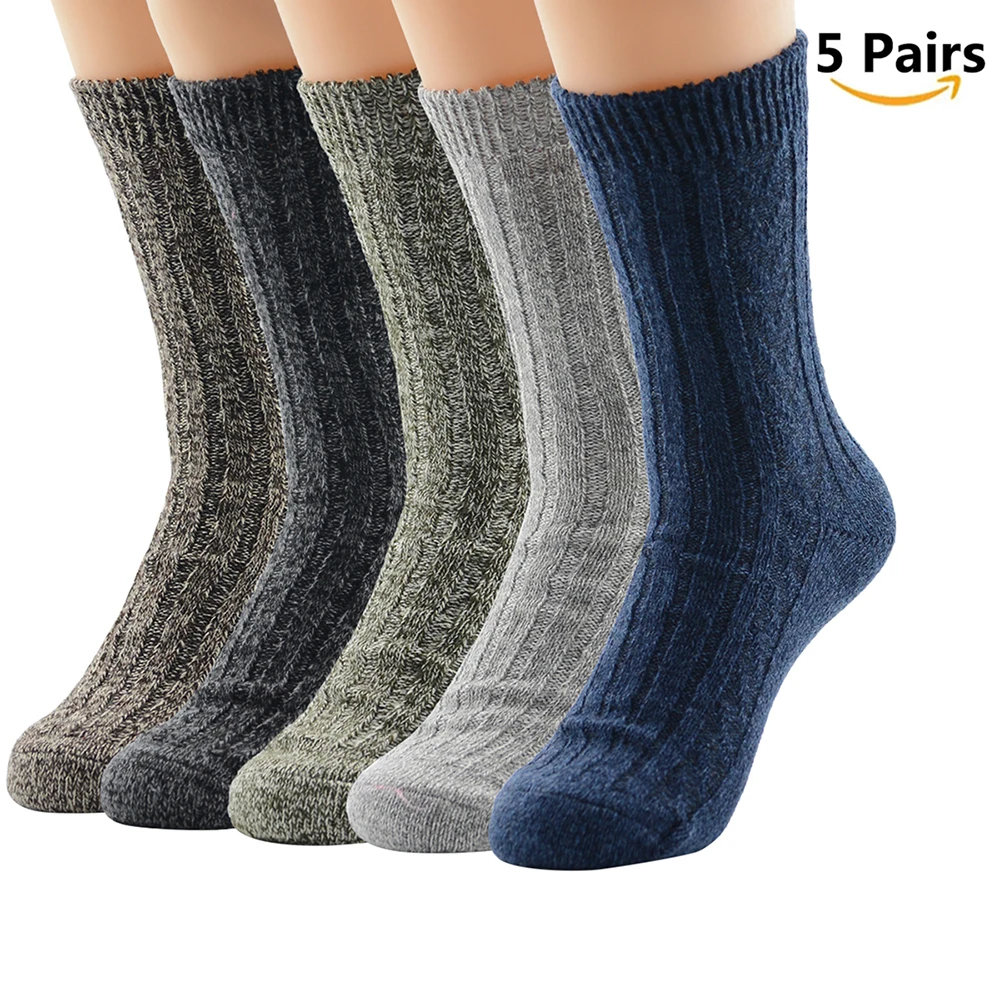 5 Pairs D Мужские носки, шерсть, хлопок, повседневные, высокое качество, бриллиантовый узор, мужские носки, зимние, толстые, теплые, 5 пар, счастливые, дышащие мужские носки - Цвет: 5 Pairs D
