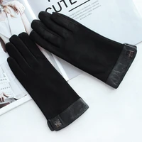 bickmods new women leather gloves short style black fashion kid suede gloves to keep warm in winter