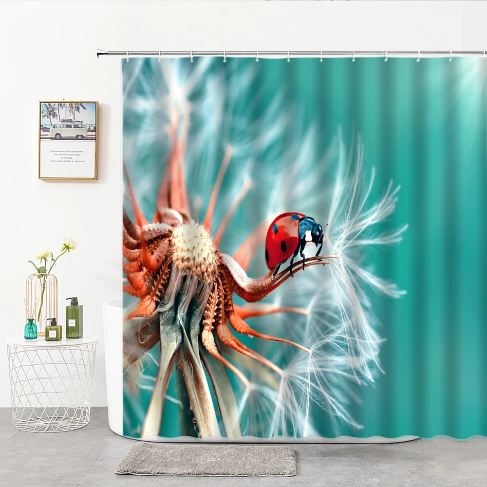 

Dandelion Shower Curtain Wood Grain Background Living Room Bedroom Bathroom Decor Curtains 3D With Hook Bath Things For Home