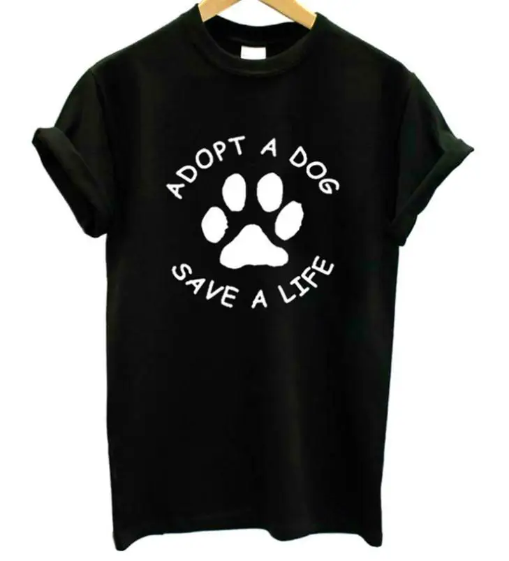 Футболка ADOPT A DOG SAVE LIFE с надписью Женская свободная футболка коротким рукавом и